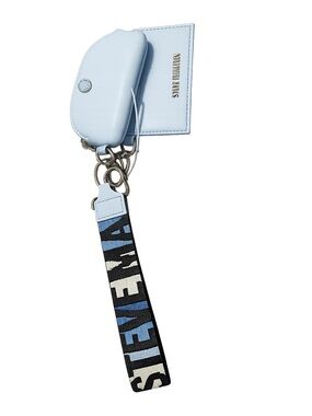 Steve Madden Light Blue Wristlet Clutch with Black & White Logo Strap
